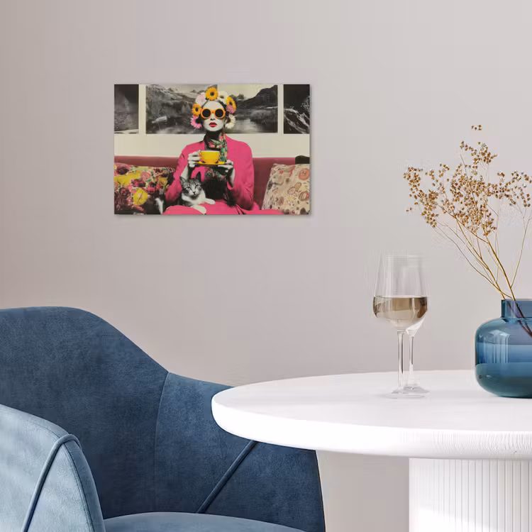 Poster - Vrouw - Kat - Bloemen - Kopje - Retro — 4