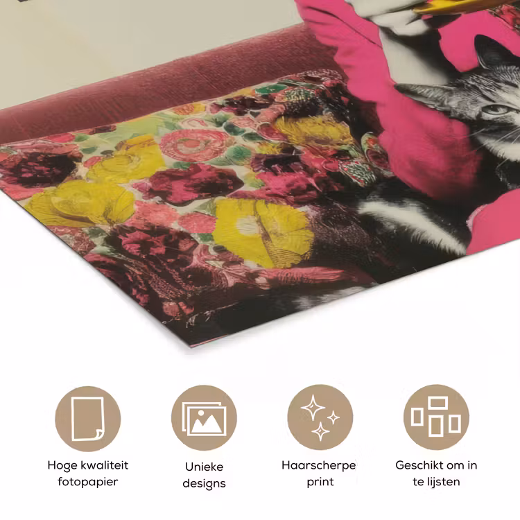 Poster - Vrouw - Kat - Bloemen - Kopje - Retro — 5
