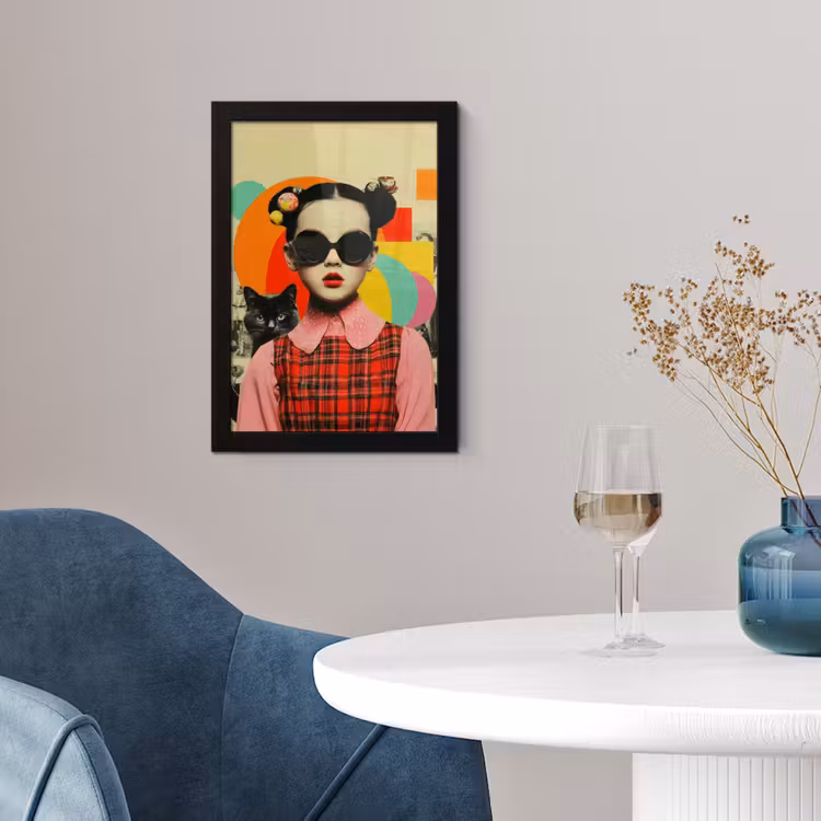 Poster met lijst - Meisje - Zonnebril - Kat - Retro — 4
