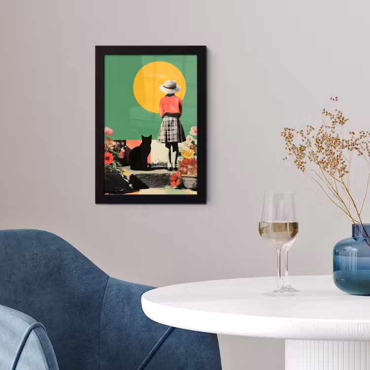 Poster met lijst - Meisje met Zwarte Kat Collage — 4