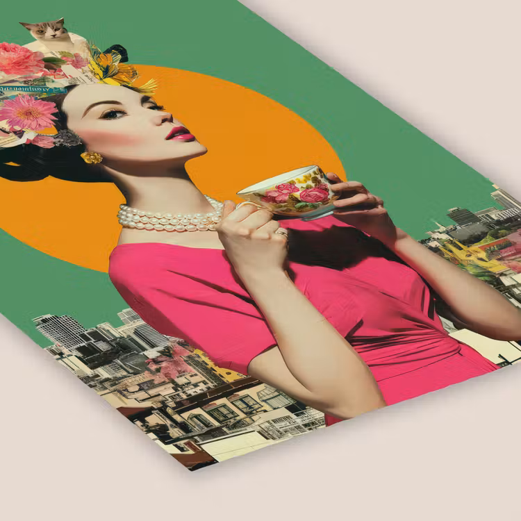 Poster met lijst - Vrouw met Theekopje Collage — 7