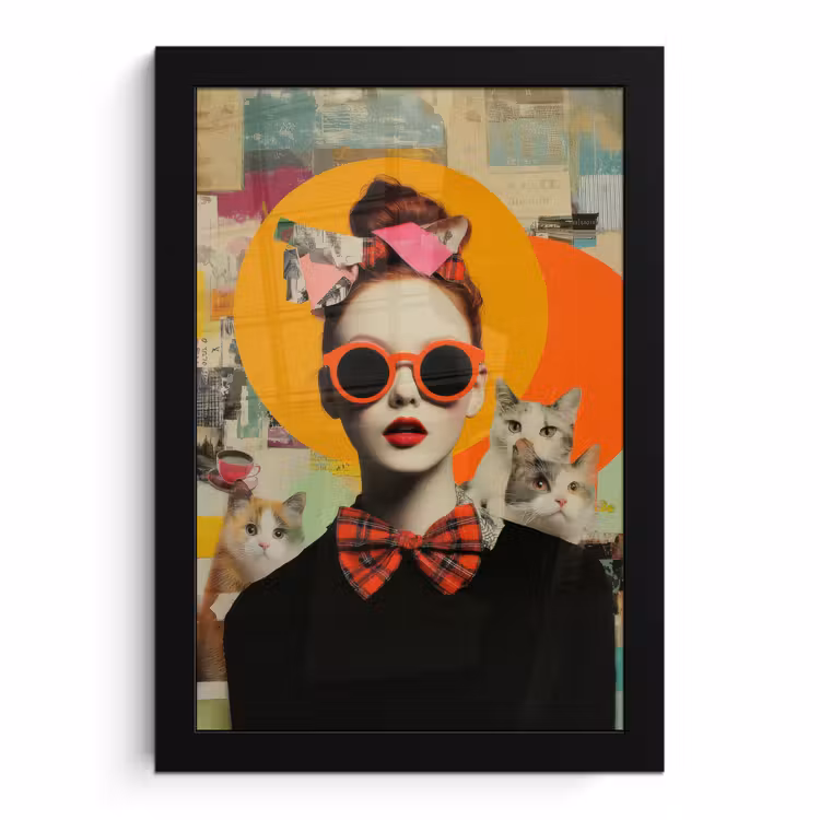 Poster met lijst - Vrouw - Bril - Strik - Retro