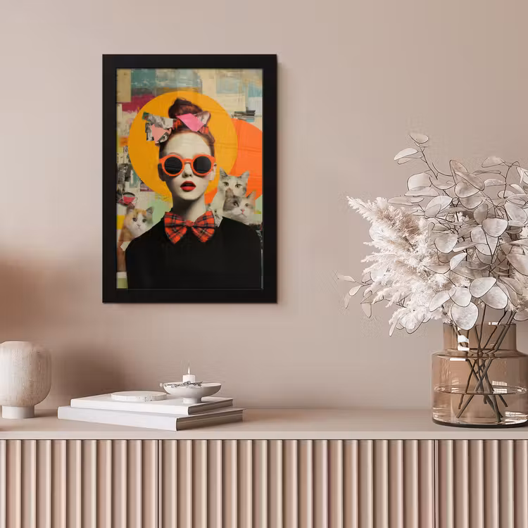 Poster met lijst - Vrouw met Katten Collage — 5