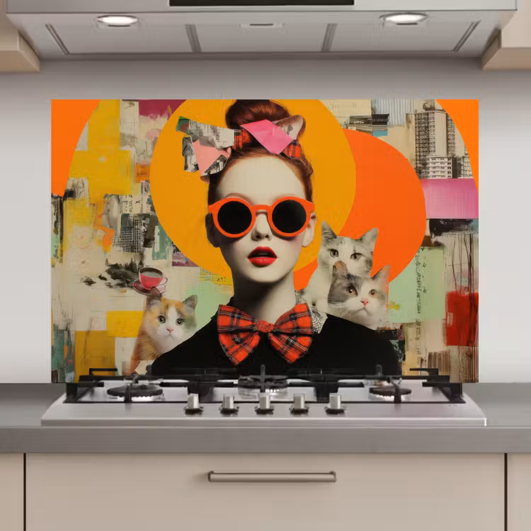 Spatscherm keuken - Vrouw - Bril - Strik - Retro — 1