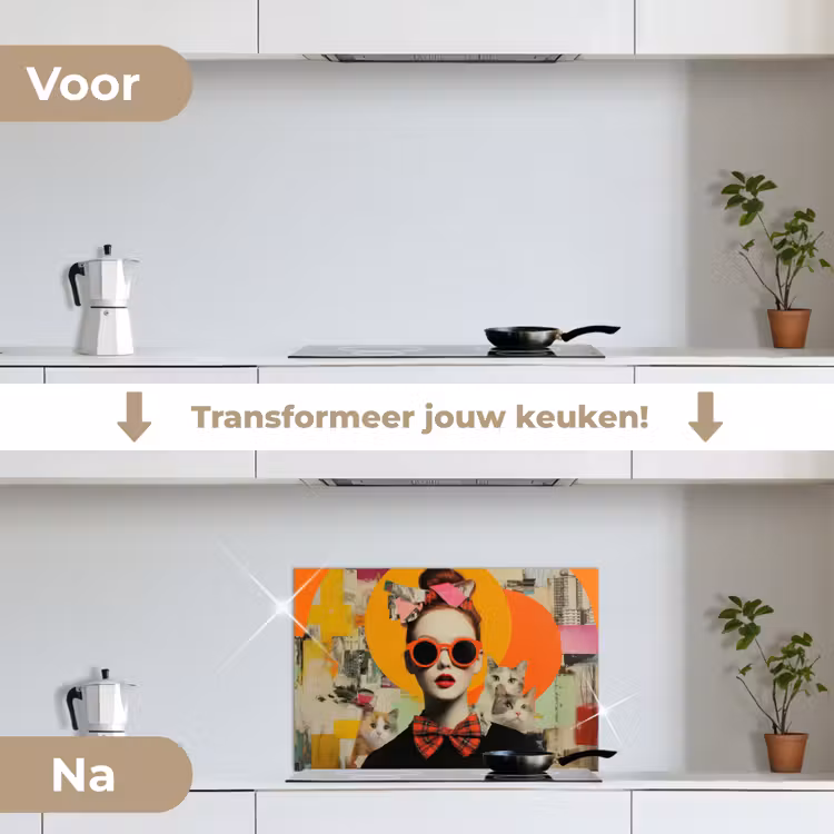 Spatscherm keuken - Vrouw - Bril - Strik - Retro — 3