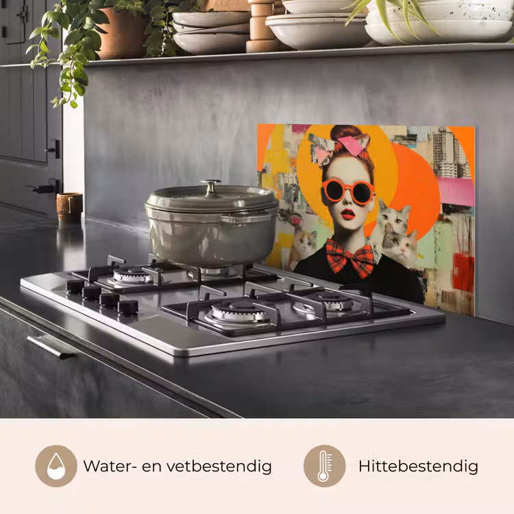 Spatscherm keuken - Vrouw - Bril - Strik - Retro — 7