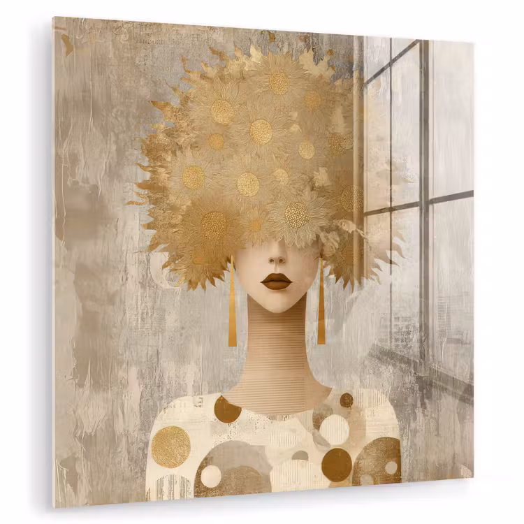 Glas schilderij - Goud - Portret - Vrouw — 1