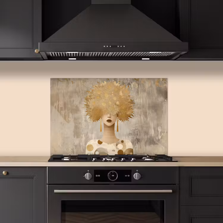 Spatscherm keuken - Goud - Portret - Vrouw — 2