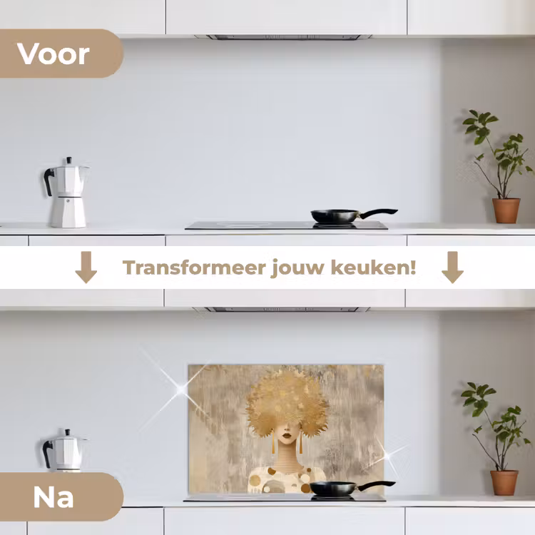 Spatscherm keuken - Goud - Portret - Vrouw — 3