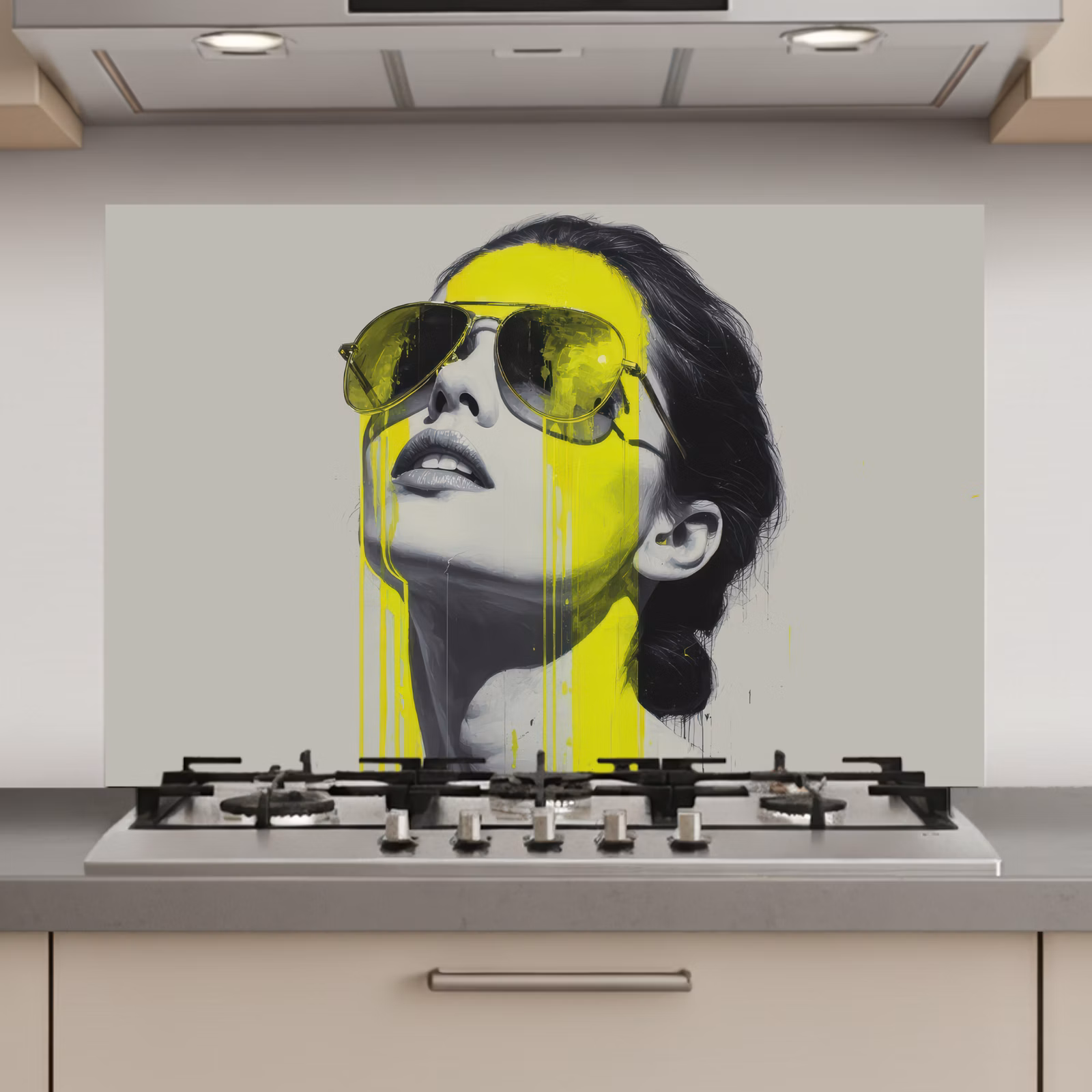 Spatscherm keuken - Vrouw - Bril - Verf — 1