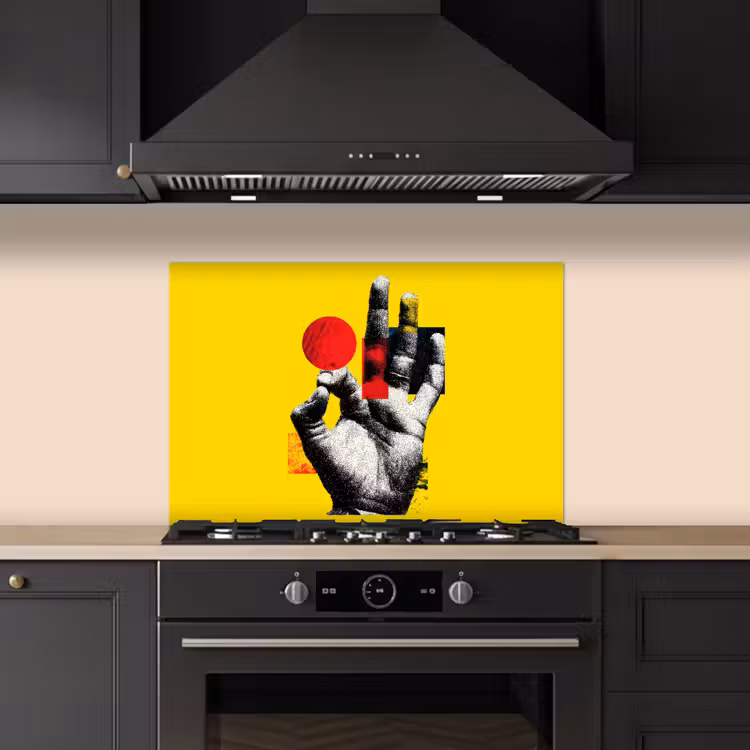 Spatscherm keuken - Hand - Rode cirkel - Geel — 2