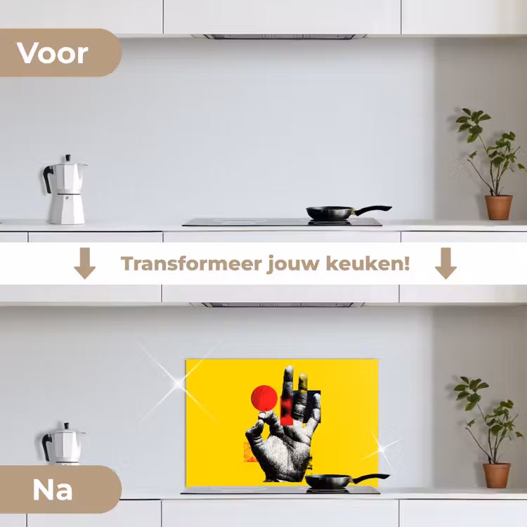 Spatscherm keuken - Hand - Rode cirkel - Geel — 3