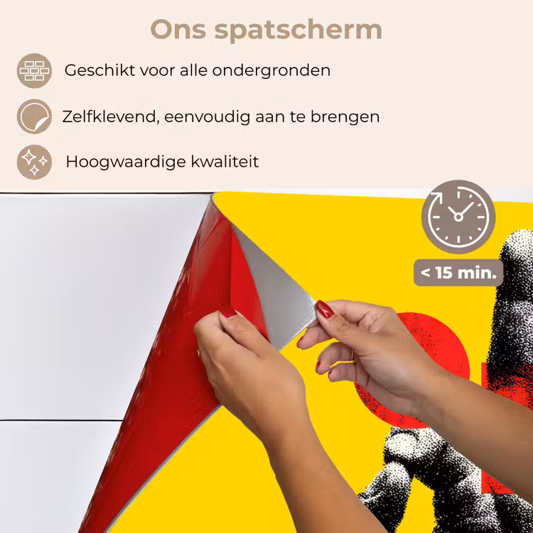 Spatscherm keuken - Hand - Rode cirkel - Geel — 4