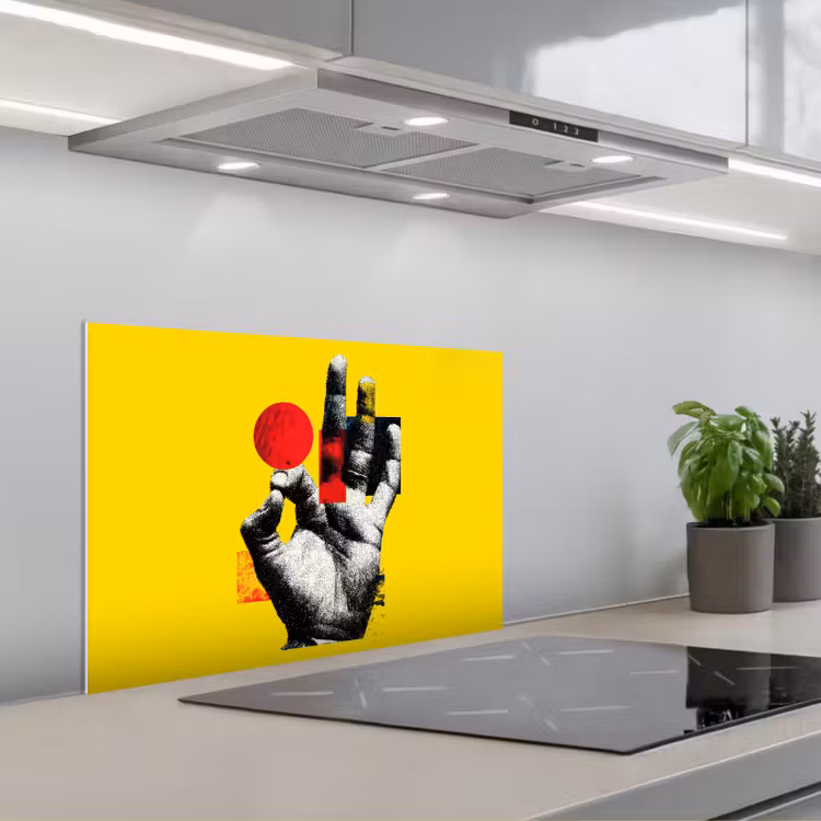Spatscherm keuken - Hand - Rode cirkel - Geel — 5