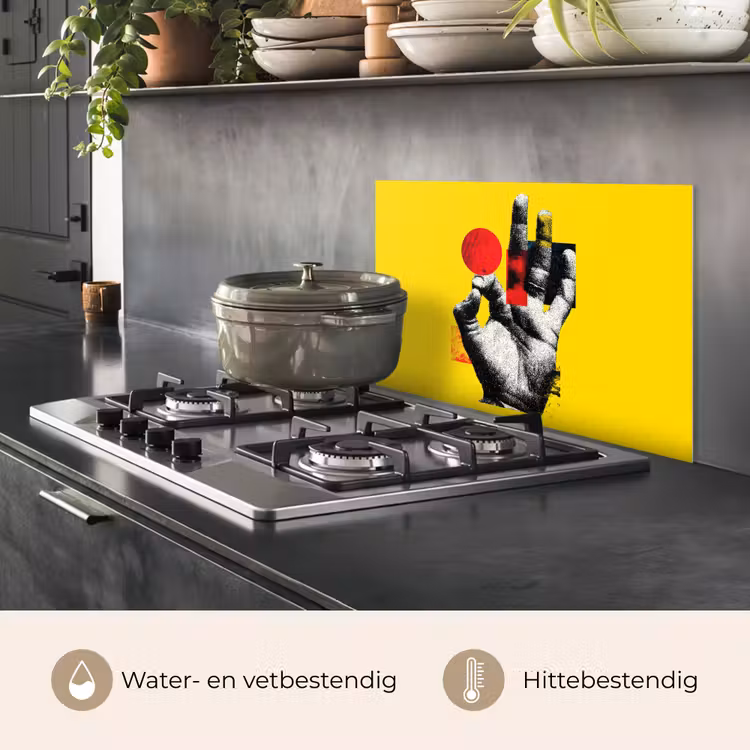 Spatscherm keuken - Hand - Rode cirkel - Geel — 7