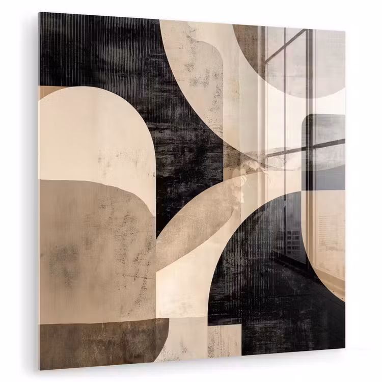 Glas schilderij - Abstract - Vormen - Modern - Beige — 1