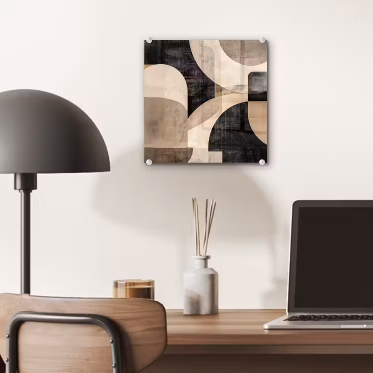 Glas schilderij - Abstract - Vormen - Modern - Beige — 7