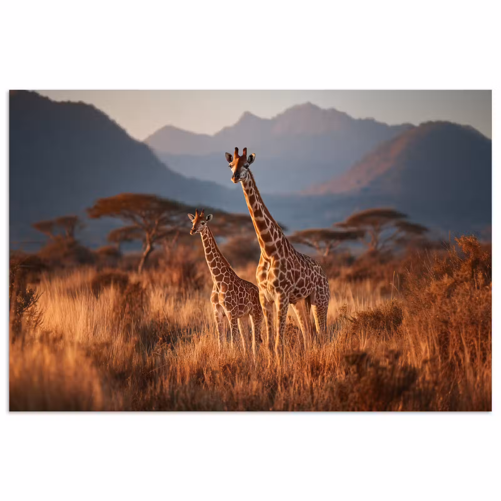 Poster - Giraffen - Hoog gras - Acaciabomen — 1