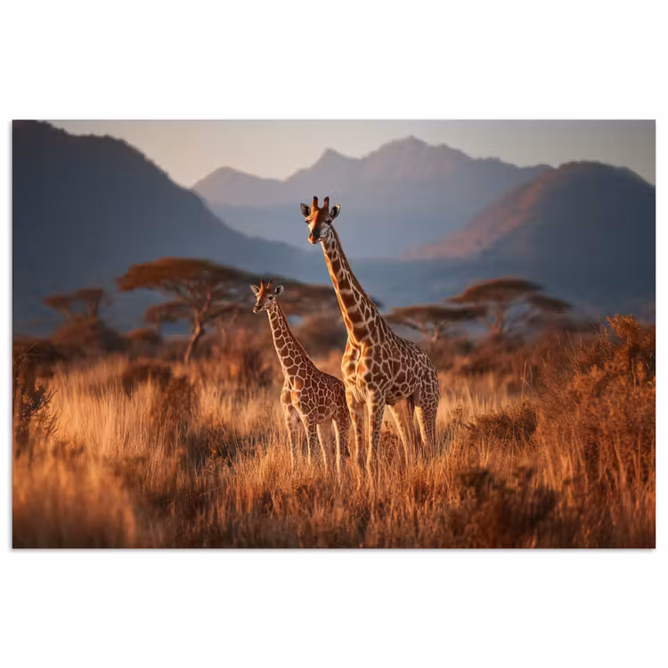 Poster - Giraffen - Hoog gras - Acaciabomen — 1