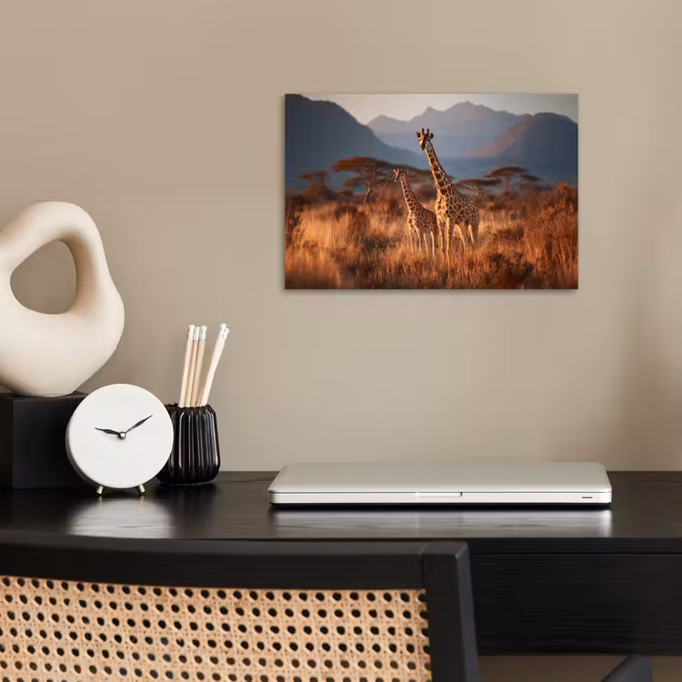 Poster - Giraffen - Hoog gras - Acaciabomen — 2