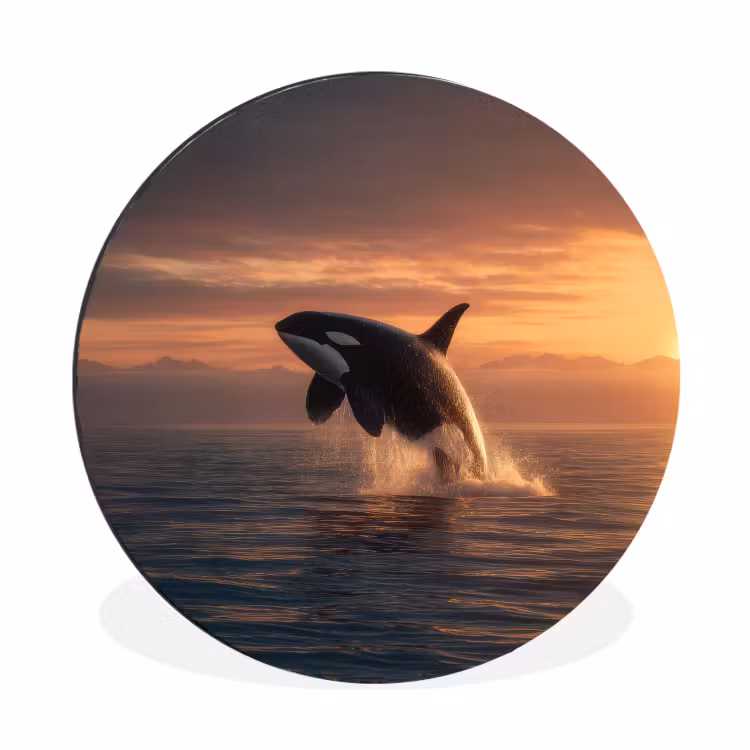 Wandcirkel - Aluminium - Orka Springt bij Zonsondergang