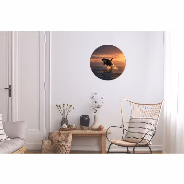 Wandcirkel - Aluminium - Orka Springt bij Zonsondergang — 2