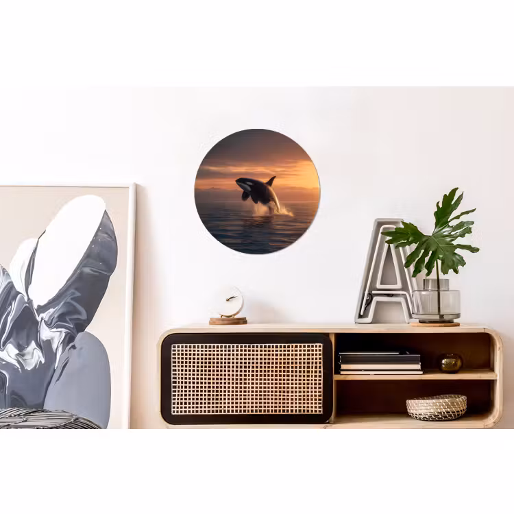 Wandcirkel - Aluminium - Orka Springt bij Zonsondergang — 3