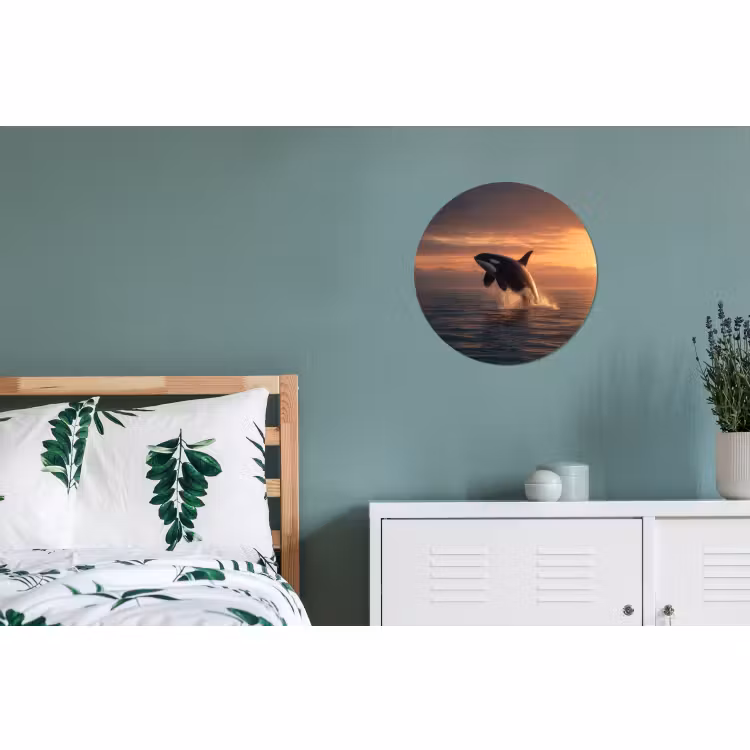 Wandcirkel - Aluminium - Orka Springt bij Zonsondergang — 4