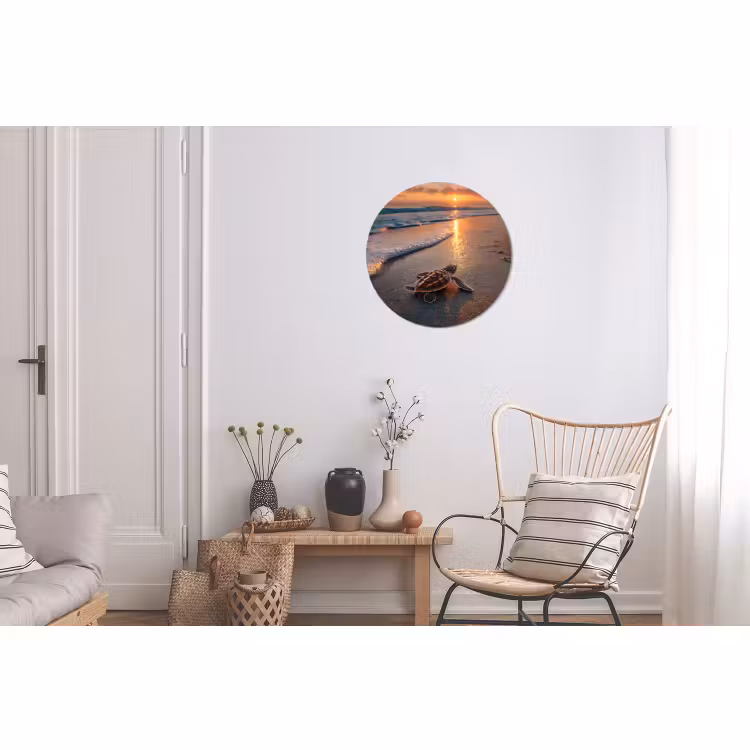 Wandcirkel - Aluminium - Babyschildpad op Strand Zonsondergang — 2