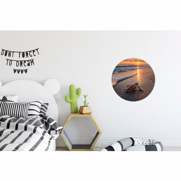 Wandcirkel - Aluminium - Babyschildpad op Strand Zonsondergang — 5