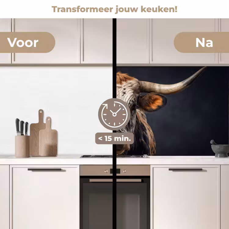 Keuken achterwand - Stier - Kleurrijk - Hoorns — 2