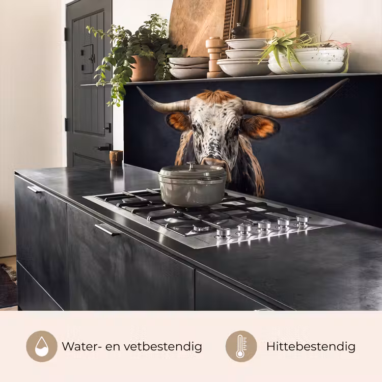 Keuken achterwand - Stier - Kleurrijk - Hoorns — 3