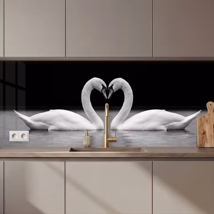 Keuken achterwand - Zwanen - Hart - Zwart - Wit — 1