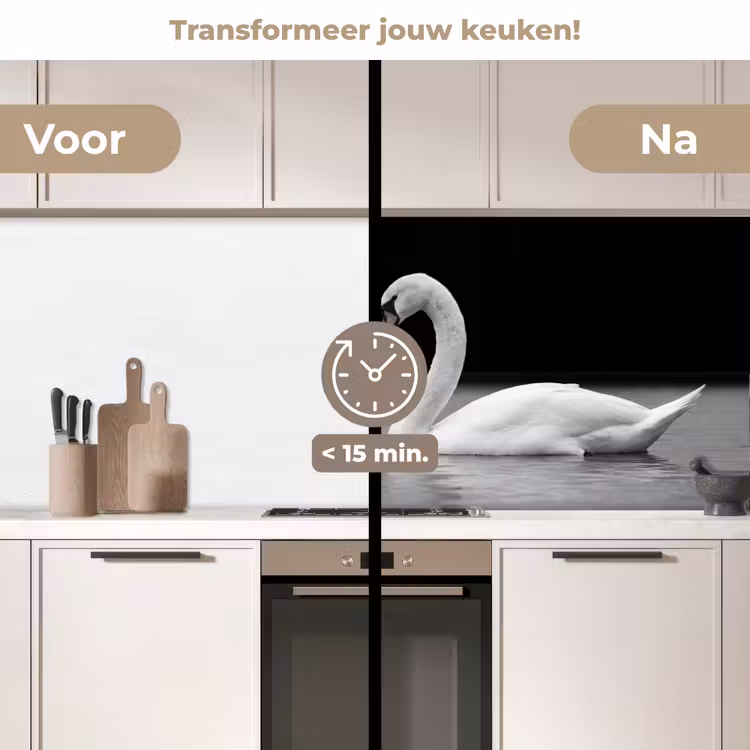 Keuken achterwand - Zwanen - Hart - Zwart - Wit — 2