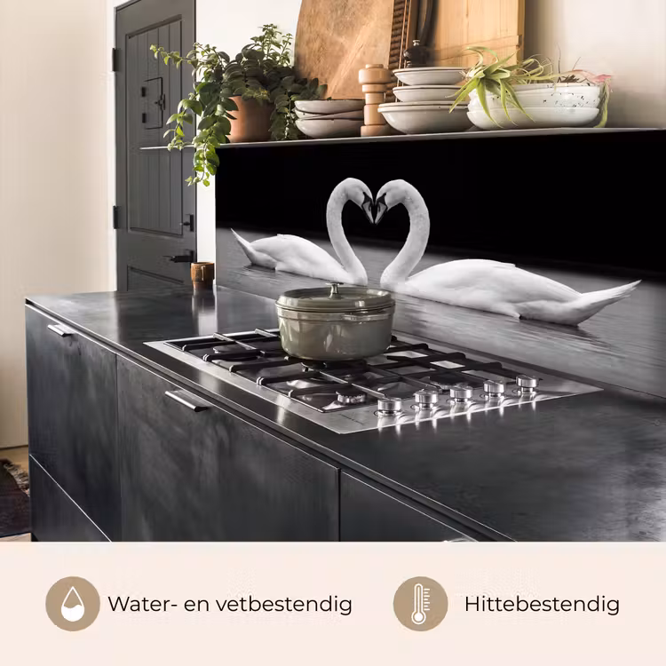 Keuken achterwand - Zwanen - Hart - Zwart - Wit — 3