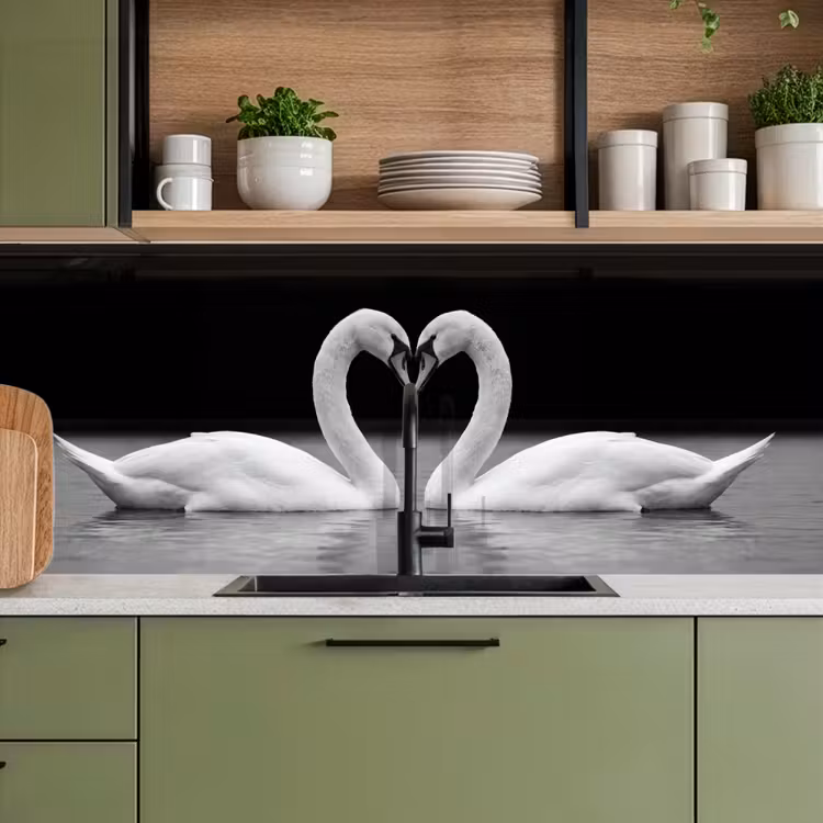 Keuken achterwand - Zwanen - Hart - Zwart - Wit — 5