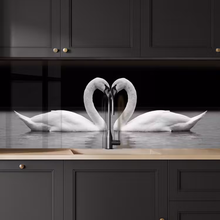 Keuken achterwand - Zwanen - Hart - Zwart - Wit — 6
