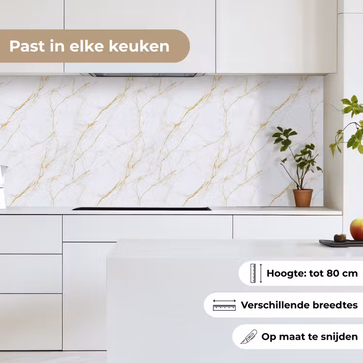 Keuken achterwand - Wit - Marmer - Goud - Luxueus — 4