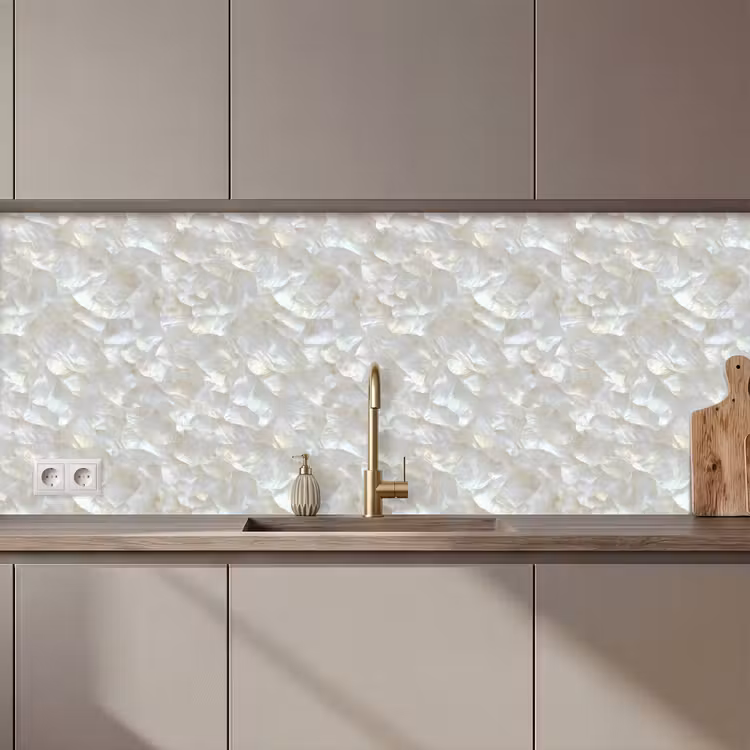 Keuken achterwand - Parelmoerglans - Wit - Schelp — 1