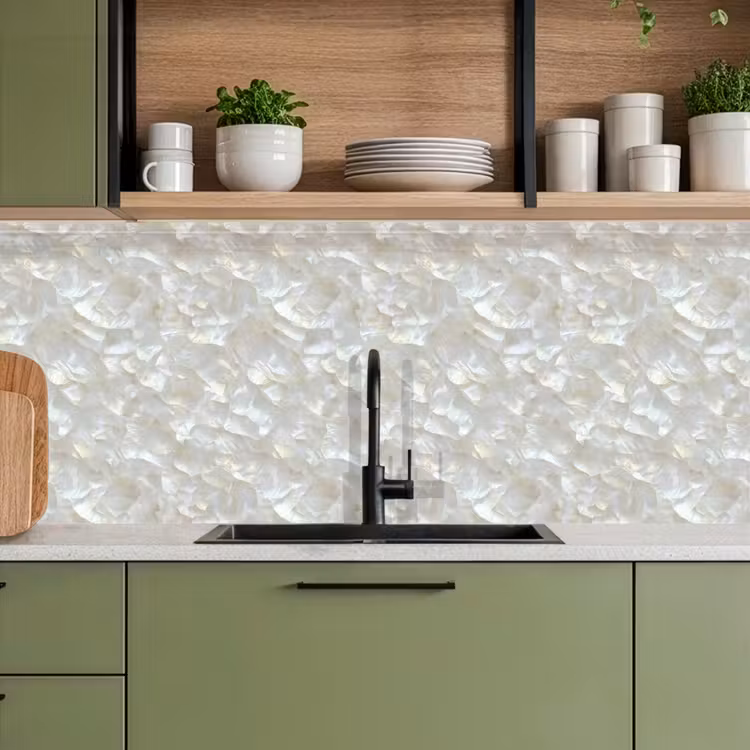 Keuken achterwand - Parelmoerglans - Wit - Schelp — 5