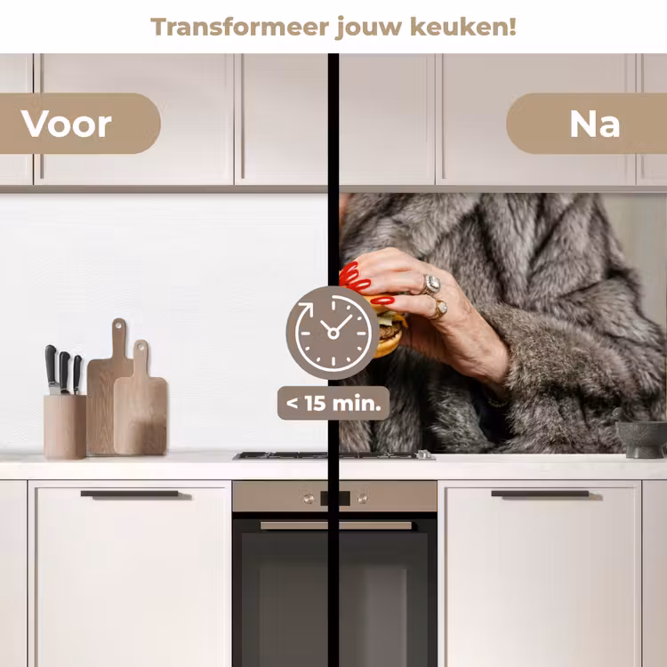 Keuken achterwand - Vrouw - Hamburger - Bontjas — 2