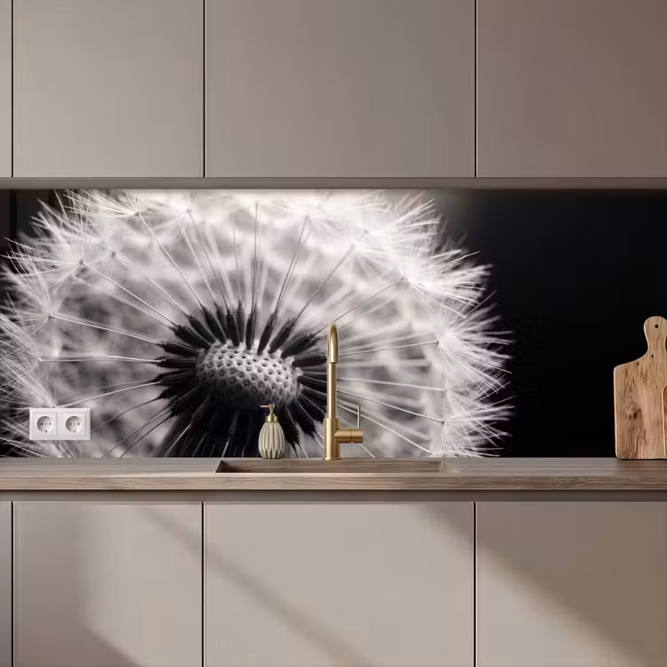 Keuken achterwand - Paardenbloem - Zwart - Wit