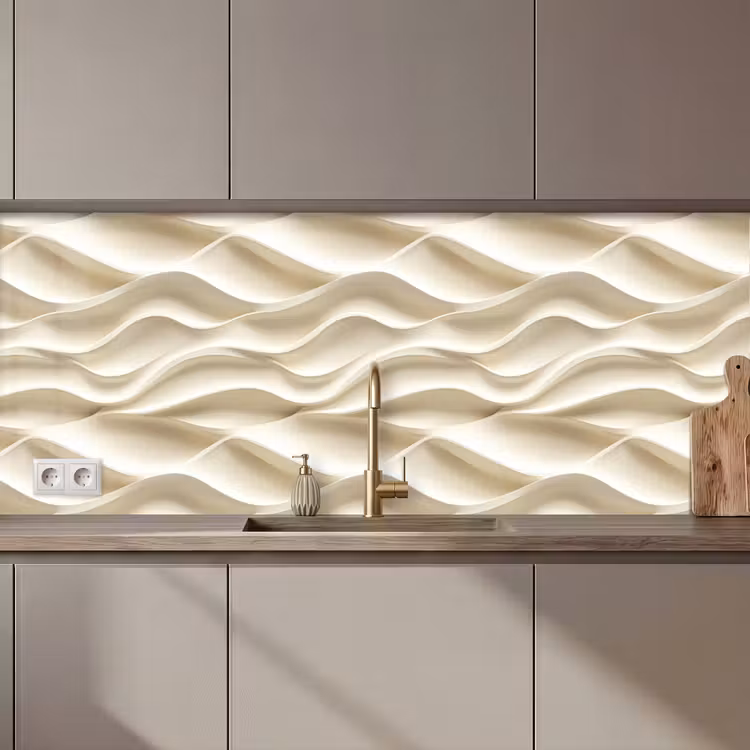 Keuken achterwand - Lijnen - Golvend - Crème