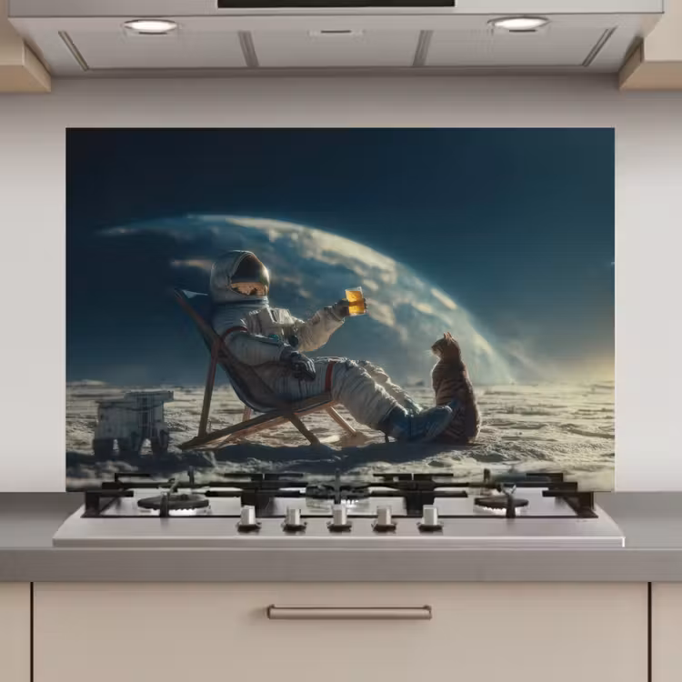 Spatscherm keuken - Astronaut - Kat - Glas - Stoel — 1