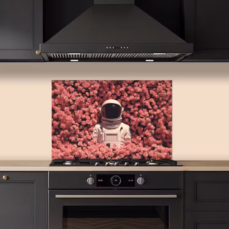 Spatscherm keuken - Bloemen - Roze - Astronaut — 2