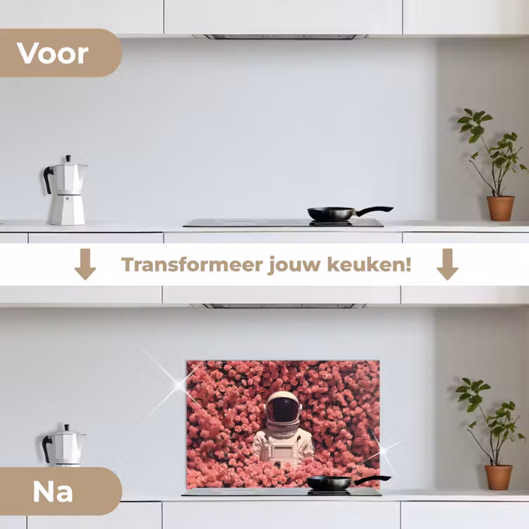 Spatscherm keuken - Bloemen - Roze - Astronaut — 3