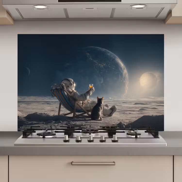 Spatscherm keuken - Maan - Kat - Astronaut - Ruimte — 1
