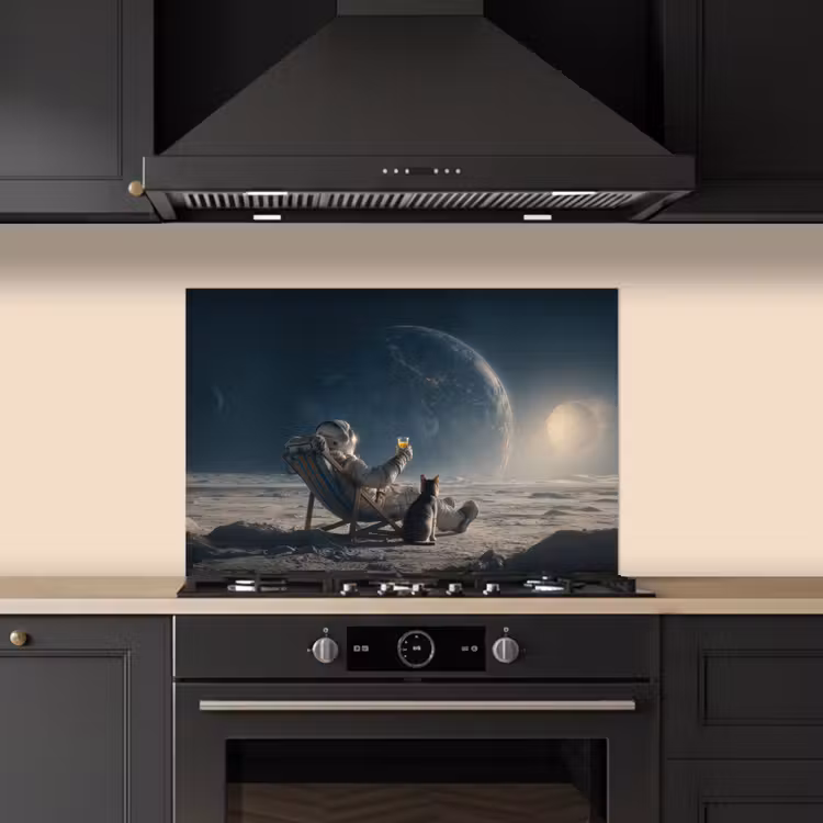 Spatscherm keuken - Maan - Kat - Astronaut - Ruimte — 2