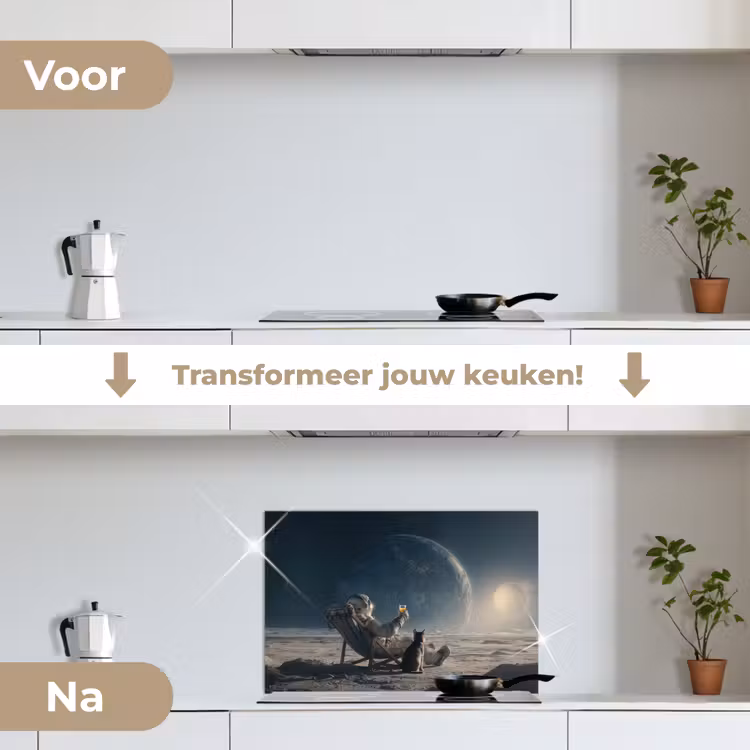 Spatscherm keuken - Maan - Kat - Astronaut - Ruimte — 3