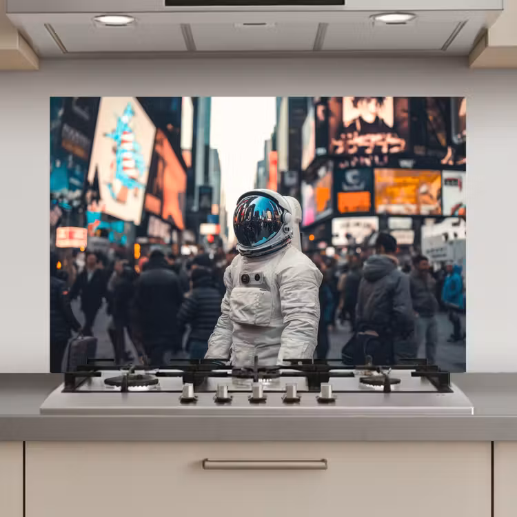 Spatscherm keuken - Stad - Mensen - Astronaut - Wit — 1